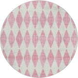 8' Pink And Ivory Geometric Shag Washable Round Rug With UV Protection - HomeRoots - Flyclothing LLC