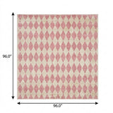 8' Pink And Ivory Geometric Shag Washable Round Rug With UV Protection - HomeRoots - Flyclothing LLC