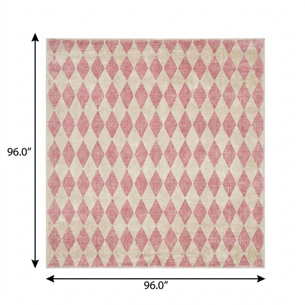 8' Pink And Ivory Geometric Shag Washable Round Rug With UV Protection - HomeRoots - Flyclothing LLC