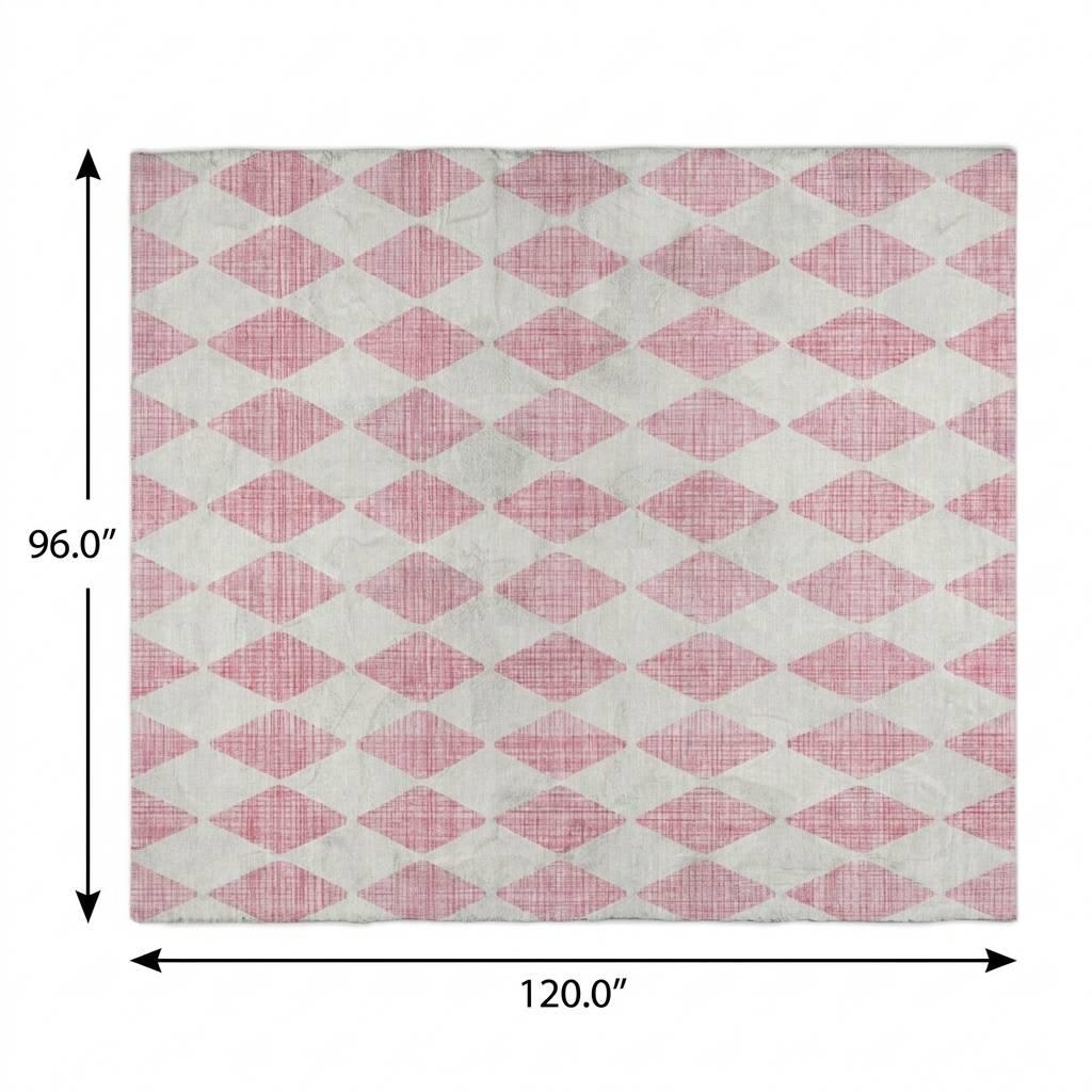8' X 10' Pink And Ivory Geometric Shag Washable Area Rug With UV Protection - HomeRoots - Flyclothing LLC
