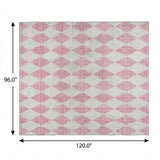 8' X 10' Pink And Ivory Geometric Shag Washable Area Rug With UV Protection - HomeRoots - Flyclothing LLC