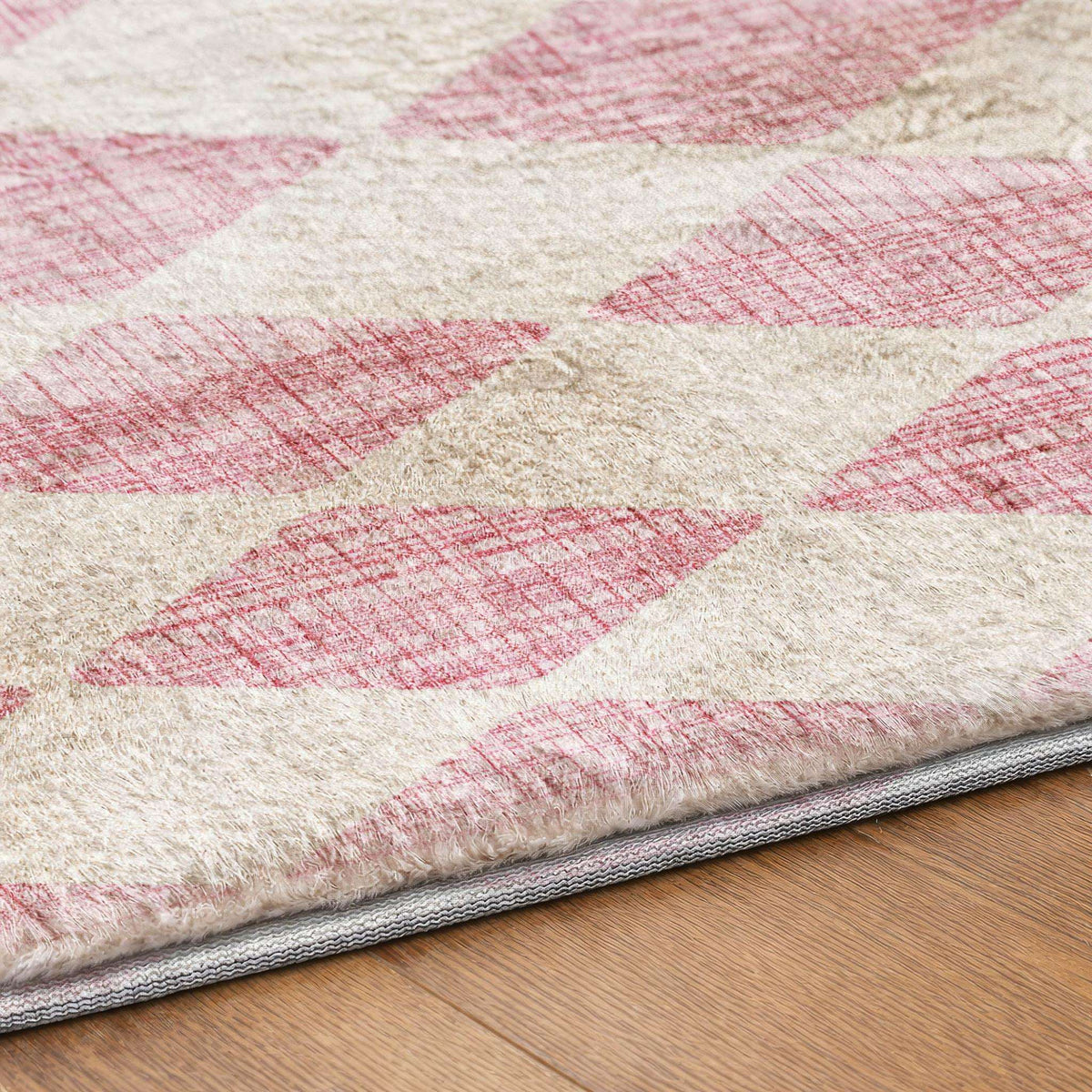 9' X 12' Pink And Ivory Geometric Shag Washable Area Rug With UV Protection - HomeRoots - Flyclothing LLC