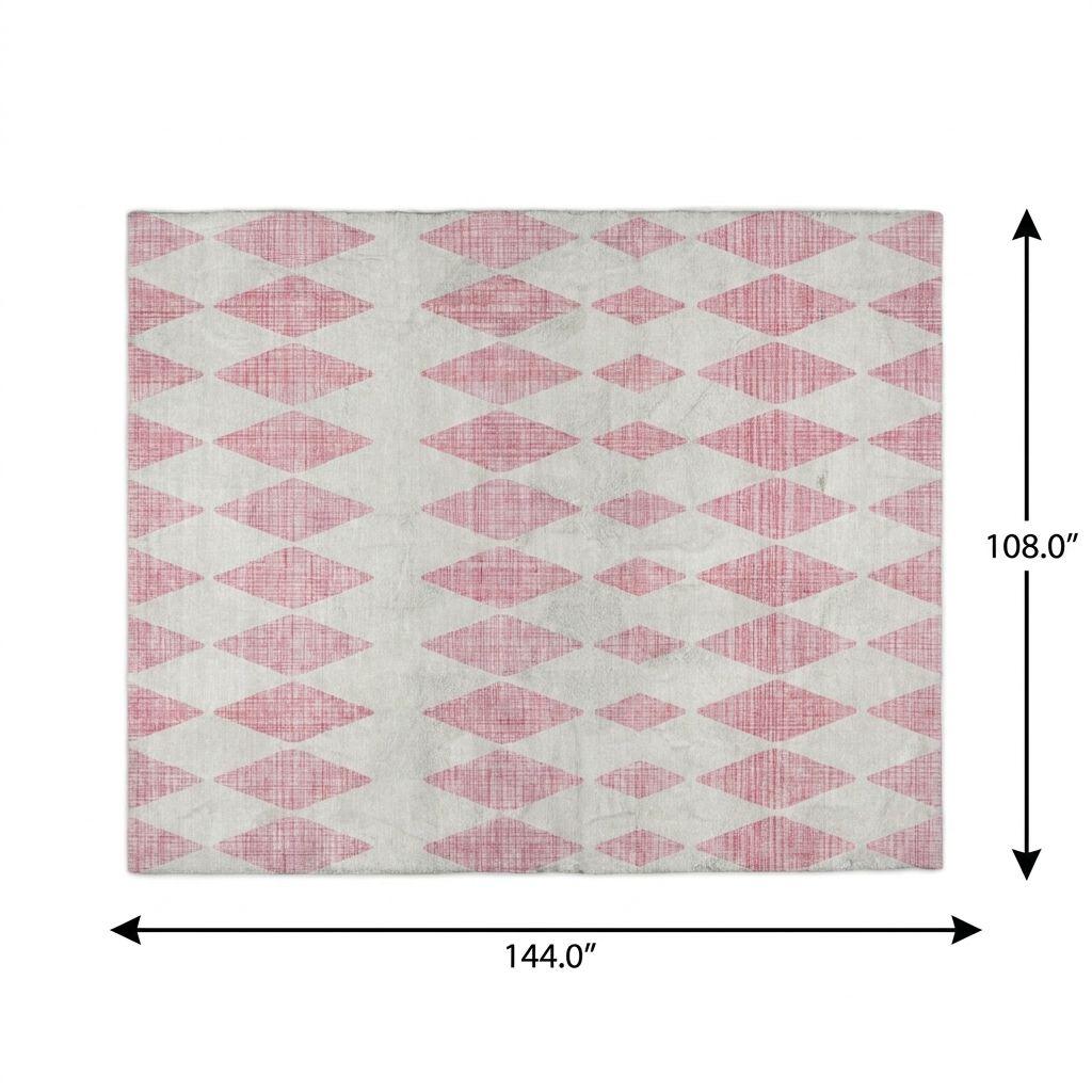 9' X 12' Pink And Ivory Geometric Shag Washable Area Rug With UV Protection - HomeRoots - Flyclothing LLC