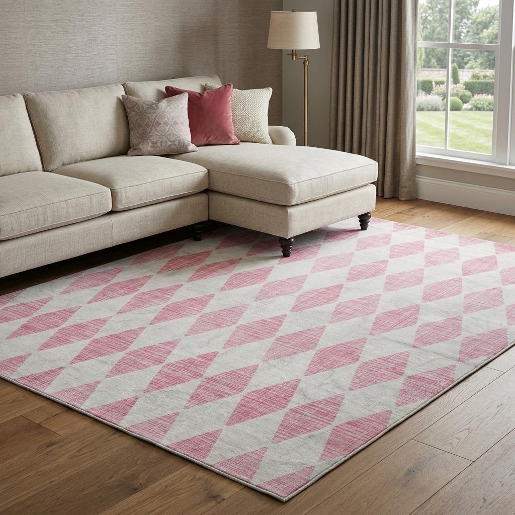10' X 14' Pink And Ivory Geometric Shag Washable Area Rug With UV Protection - HomeRoots - Flyclothing LLC