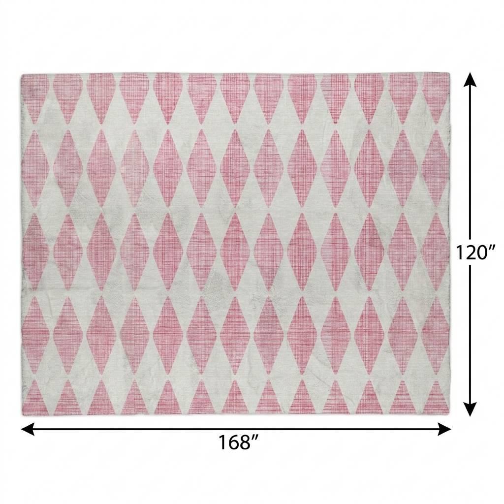 10' X 14' Pink And Ivory Geometric Shag Washable Area Rug With UV Protection - HomeRoots - Flyclothing LLC