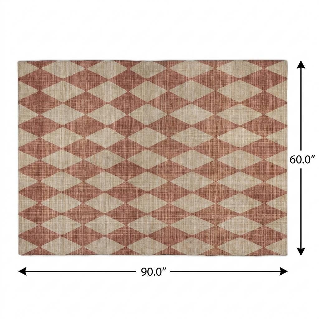 5' X 8' Orange And Copper Geometric Shag Washable Area Rug With UV Protection - HomeRoots - Flyclothing LLC