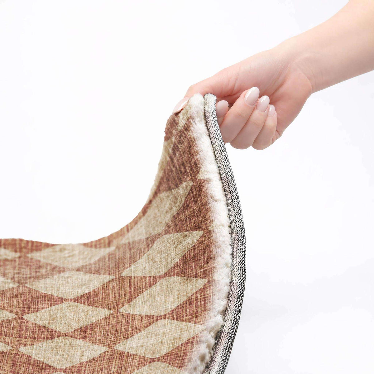 8' Orange And Copper Geometric Shag Washable Round Rug With UV Protection