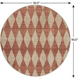 8' Orange And Copper Geometric Shag Washable Round Rug With UV Protection