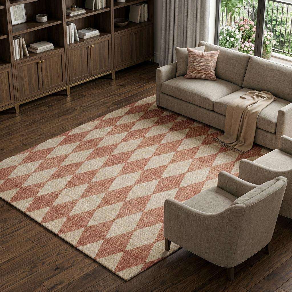 9' X 12' Orange And Copper Geometric Shag Washable Area Rug With UV Protection - HomeRoots - Flyclothing LLC