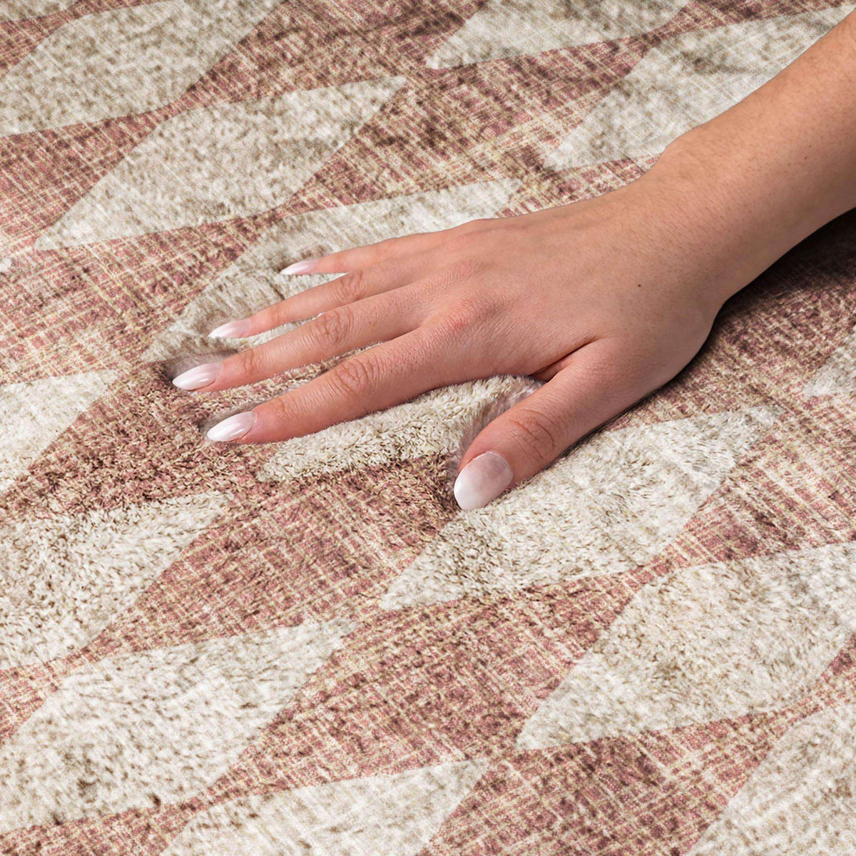 9' X 12' Orange And Copper Geometric Shag Washable Area Rug With UV Protection - HomeRoots - Flyclothing LLC