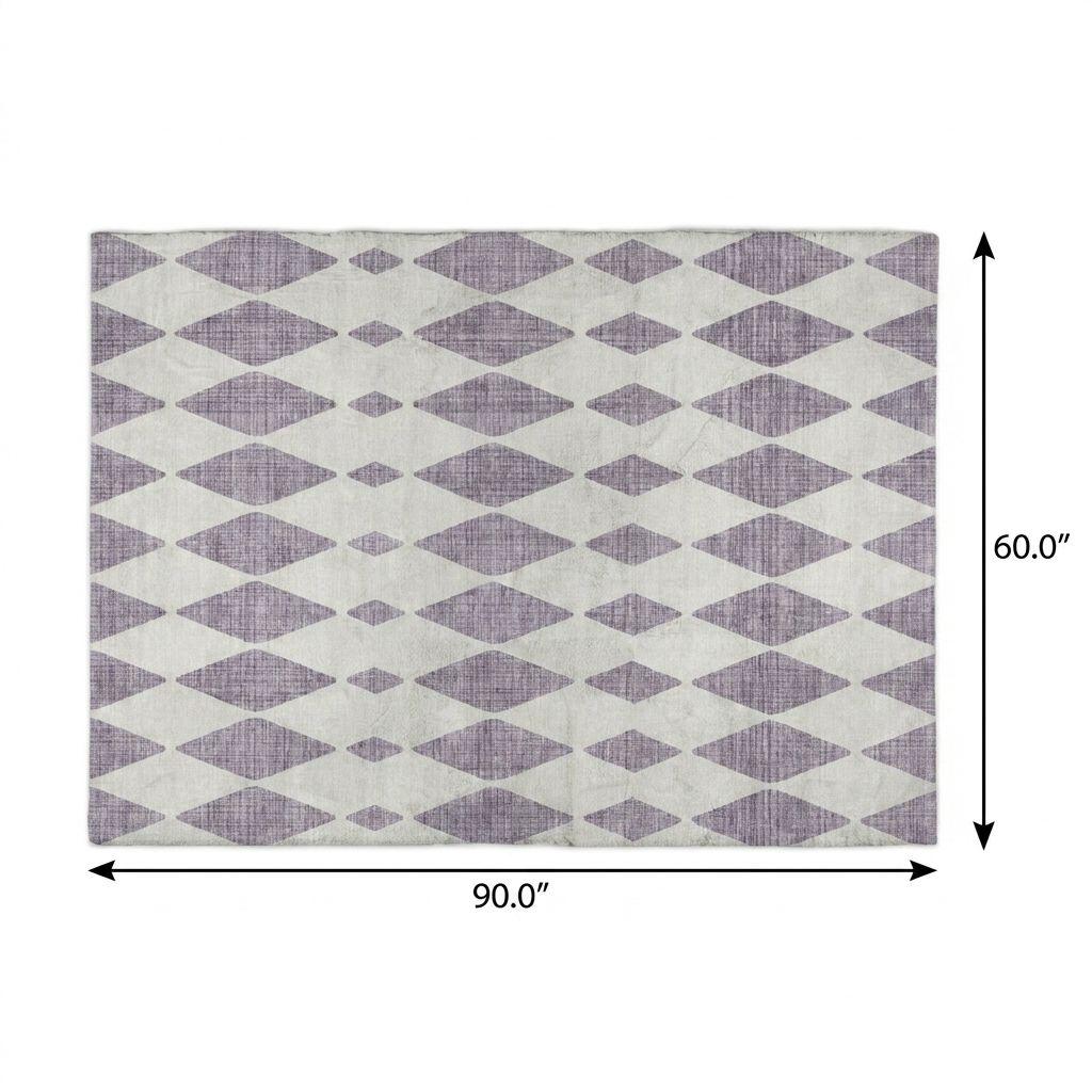 5' X 8' Purple And Lilac Geometric Shag Washable Area Rug With UV Protection - HomeRoots - Flyclothing LLC