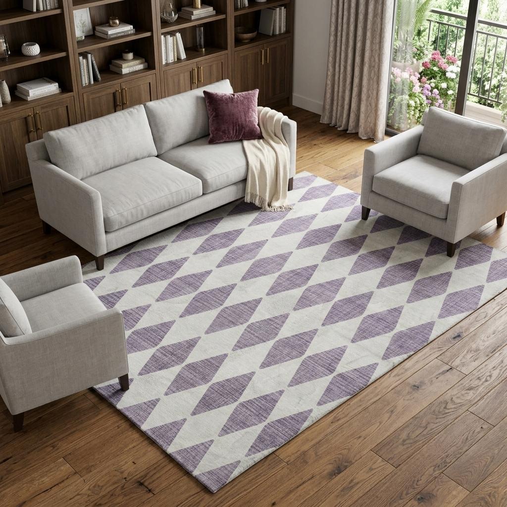 8' X 10' Purple And Lilac Geometric Shag Washable Area Rug With UV Protection - HomeRoots - Flyclothing LLC
