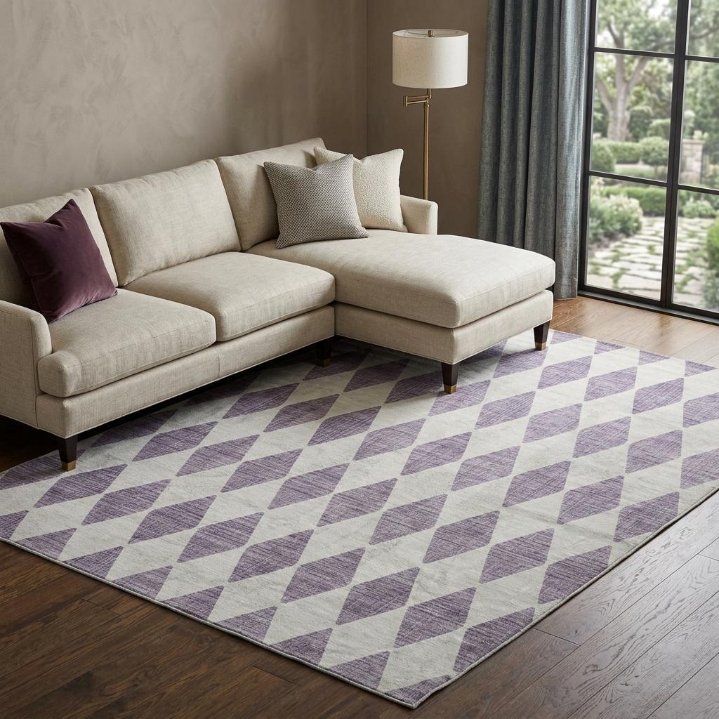 9' X 12' Purple And Lilac Geometric Shag Washable Area Rug With UV Protection - HomeRoots - Flyclothing LLC