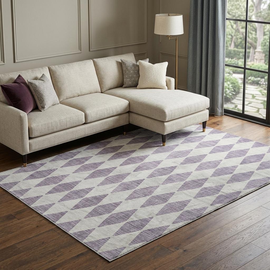 10' X 14' Purple And Lilac Geometric Shag Washable Area Rug With UV Protection - HomeRoots - Flyclothing LLC