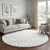 8' Pewter And Silver Geometric Shag Washable Round Rug With UV Protection - HomeRoots - Flyclothing LLC