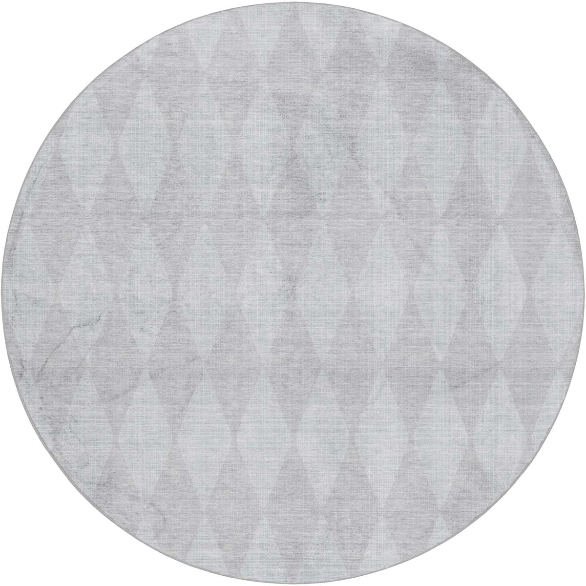 8' Pewter And Silver Geometric Shag Washable Round Rug With UV Protection - HomeRoots - Flyclothing LLC