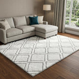 10' X 14' Pewter And Silver Geometric Shag Washable Area Rug With UV Protection - HomeRoots - Flyclothing LLC