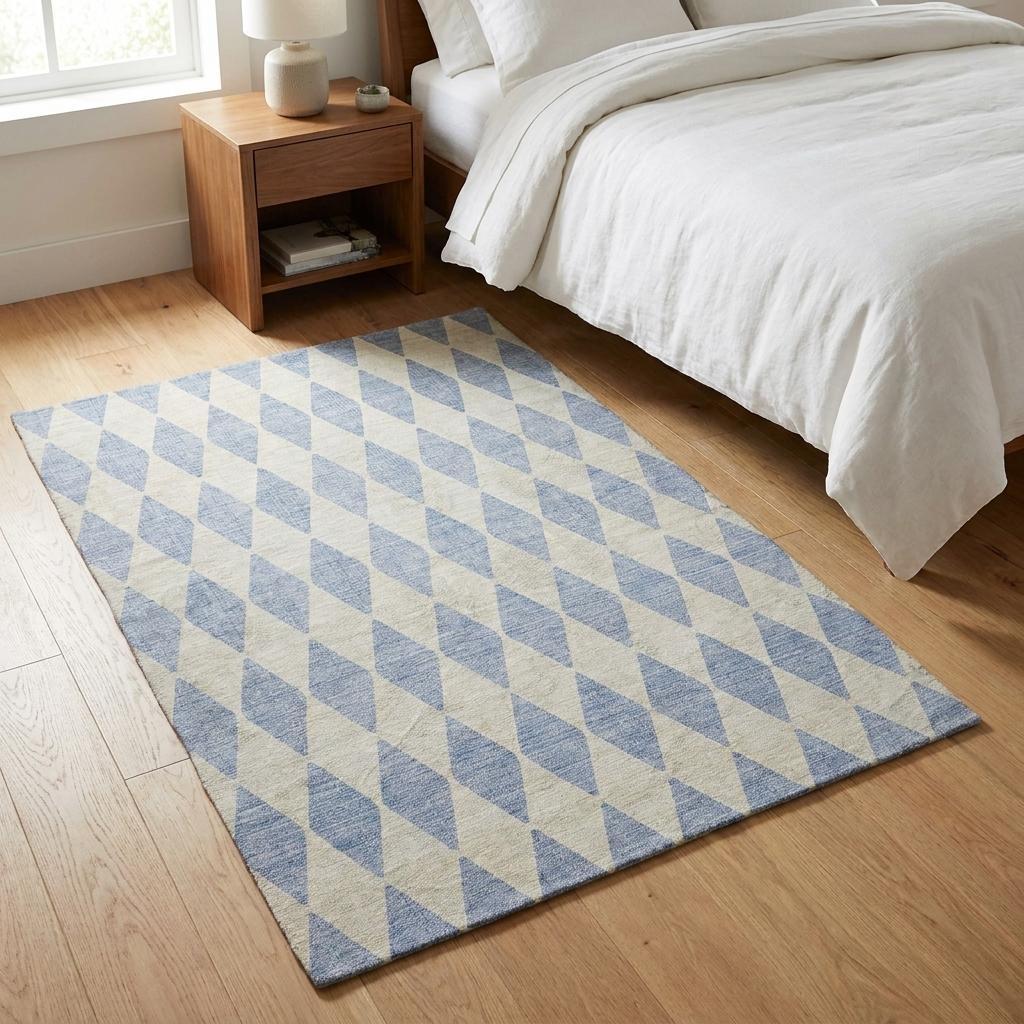 3' X 5' Sky Blue And Ivory Geometric Shag Washable Area Rug With UV Protection - HomeRoots - Flyclothing LLC