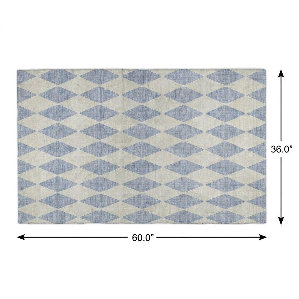 3' X 5' Sky Blue And Ivory Geometric Shag Washable Area Rug With UV Protection - HomeRoots - Flyclothing LLC