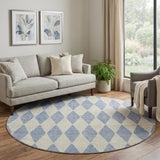 8' Sky Blue And Ivory Geometric Shag Washable Round Rug With UV Protection - HomeRoots - Flyclothing LLC