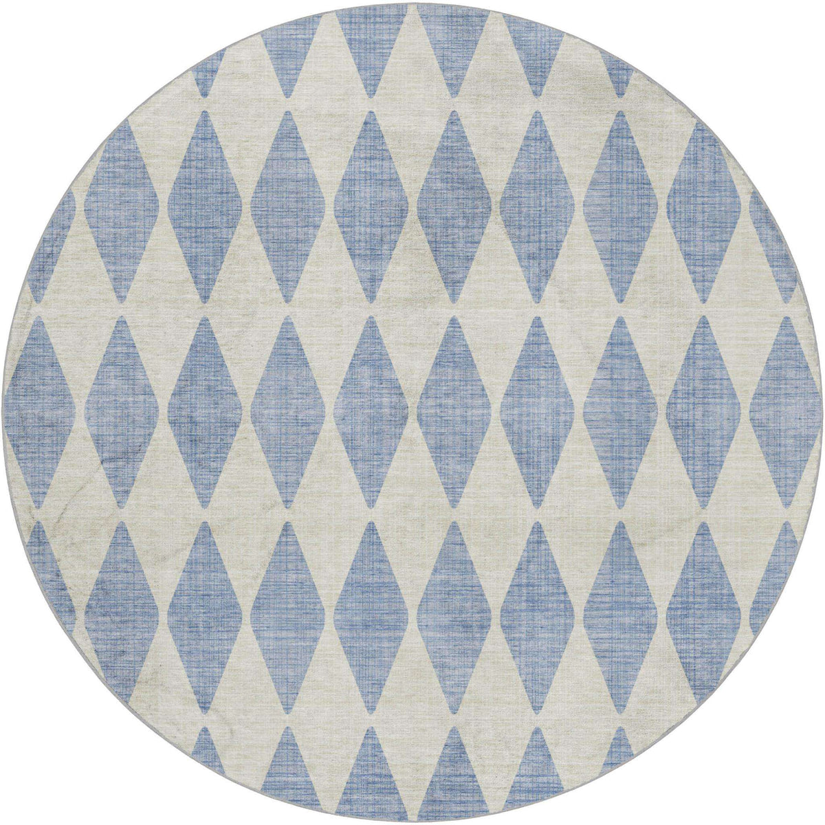 8' Sky Blue And Ivory Geometric Shag Washable Round Rug With UV Protection - HomeRoots - Flyclothing LLC