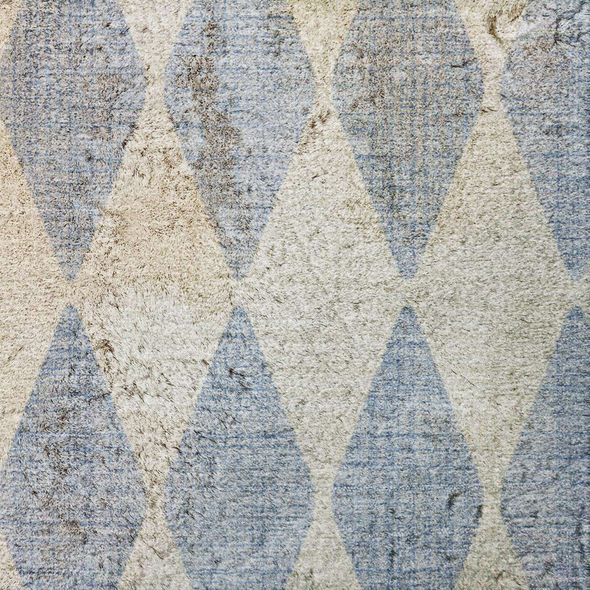8' Sky Blue And Ivory Geometric Shag Washable Round Rug With UV Protection - HomeRoots - Flyclothing LLC