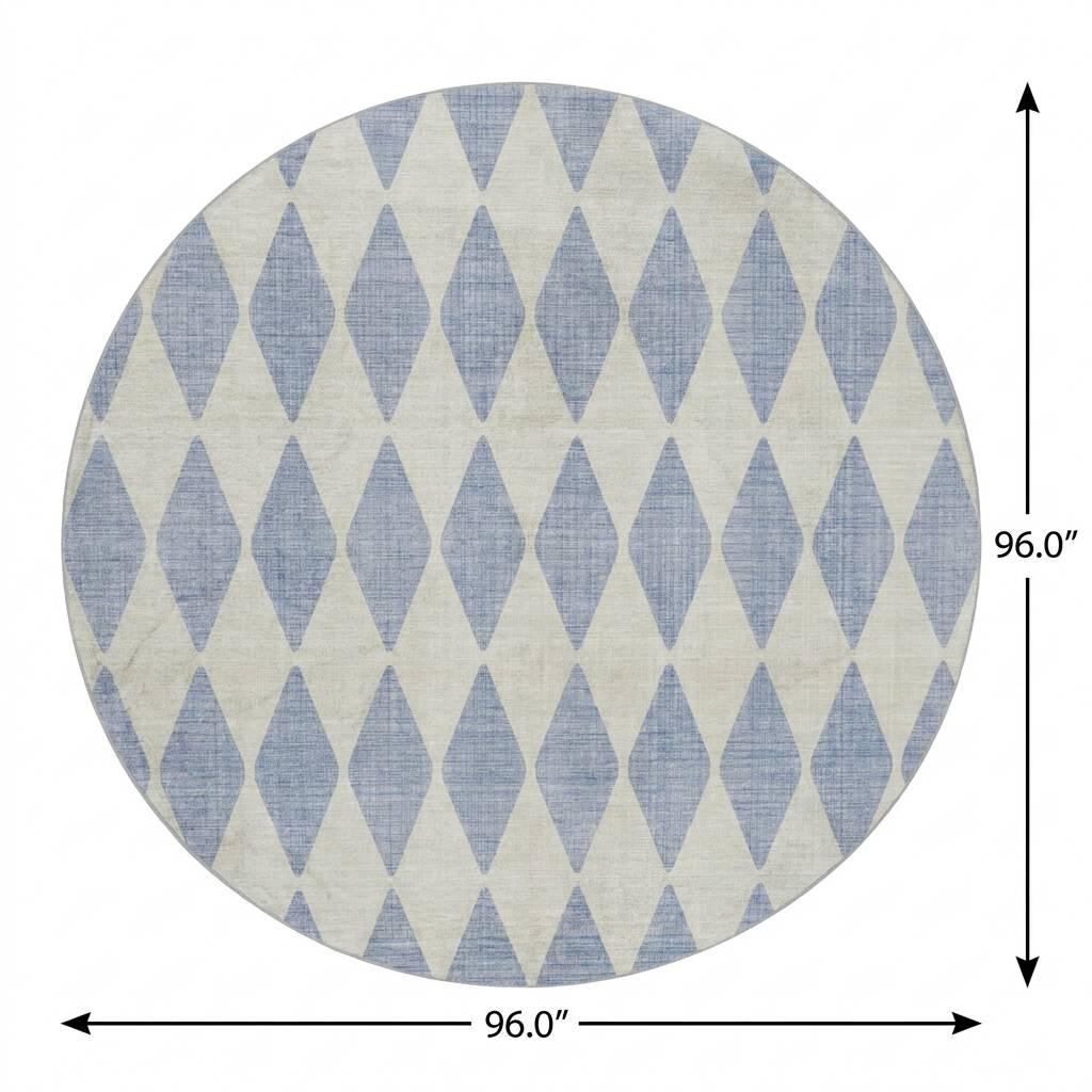 8' Sky Blue And Ivory Geometric Shag Washable Round Rug With UV Protection - HomeRoots - Flyclothing LLC