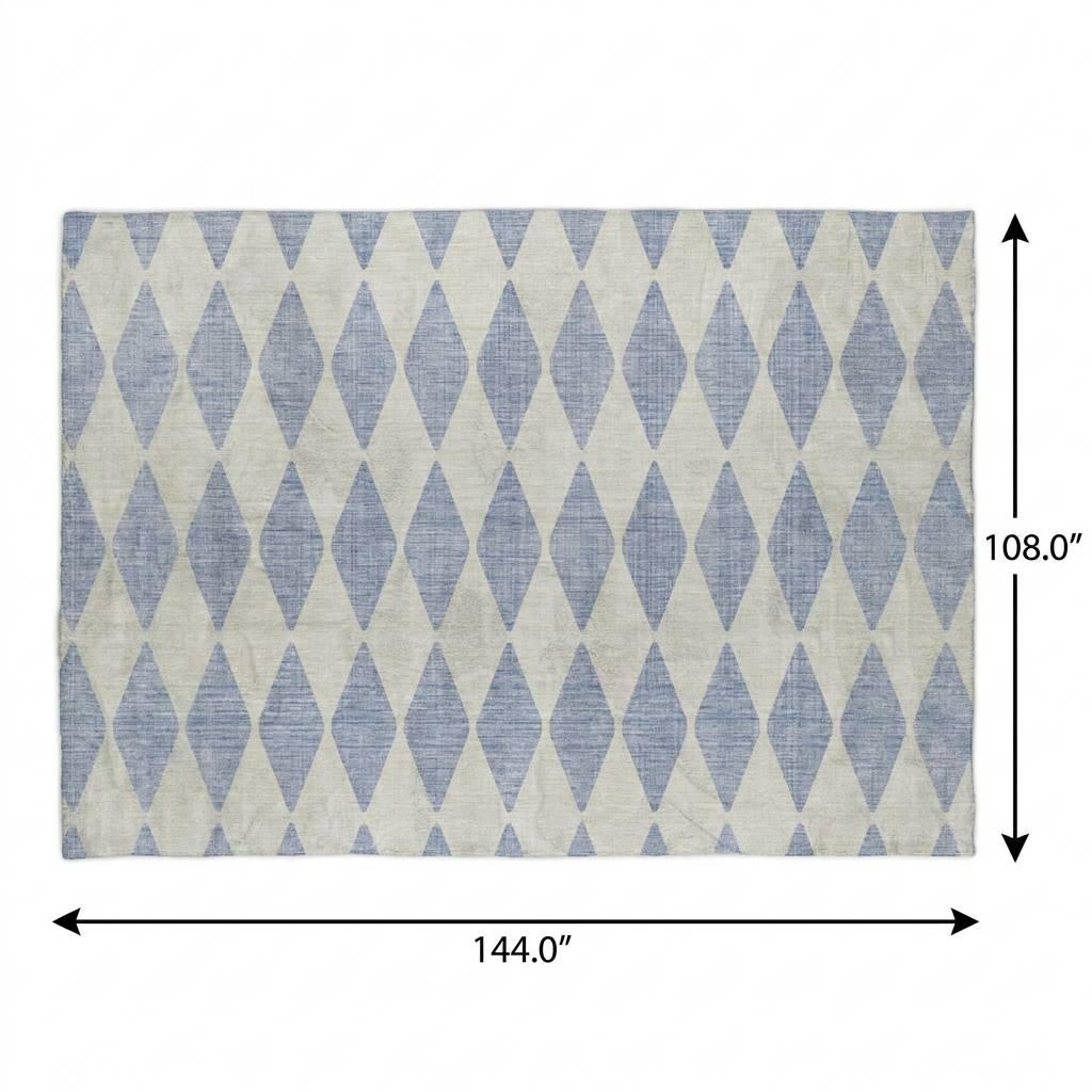 9' X 12' Sky Blue And Ivory Geometric Shag Washable Area Rug With UV Protection - HomeRoots - Flyclothing LLC