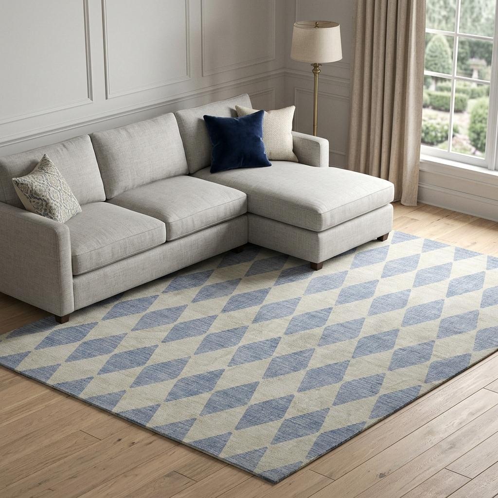 10' X 14' Sky Blue And Ivory Geometric Shag Washable Area Rug With UV Protection - HomeRoots - Flyclothing LLC