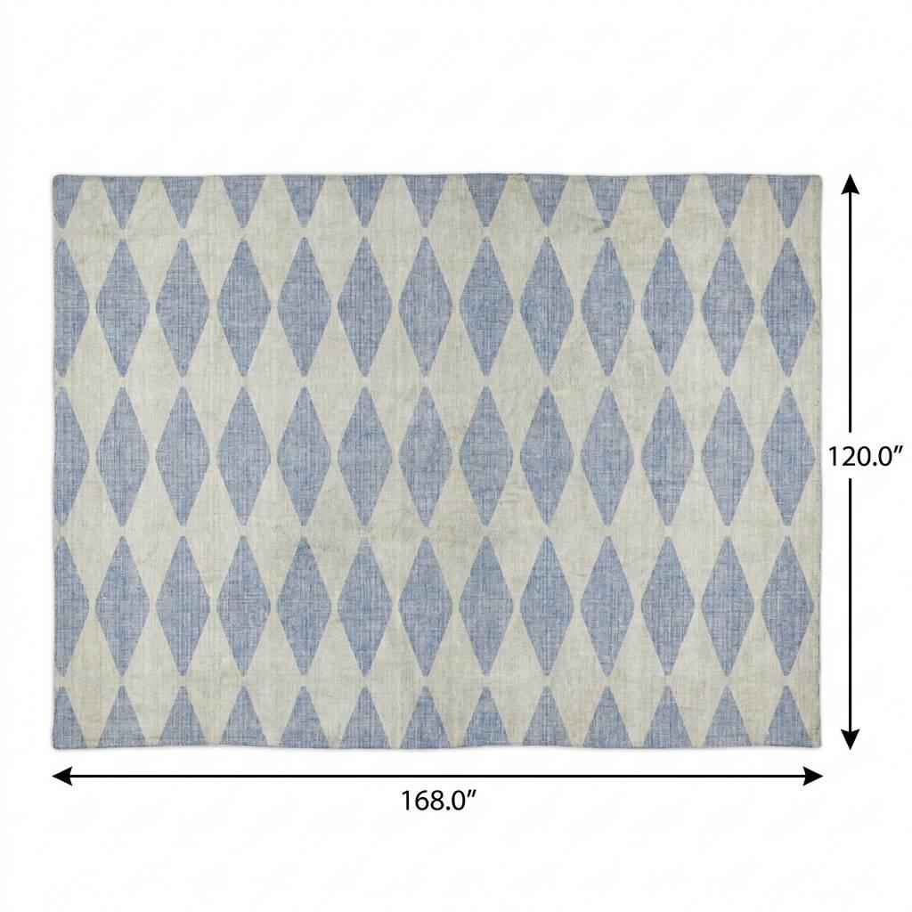 10' X 14' Sky Blue And Ivory Geometric Shag Washable Area Rug With UV Protection - HomeRoots - Flyclothing LLC