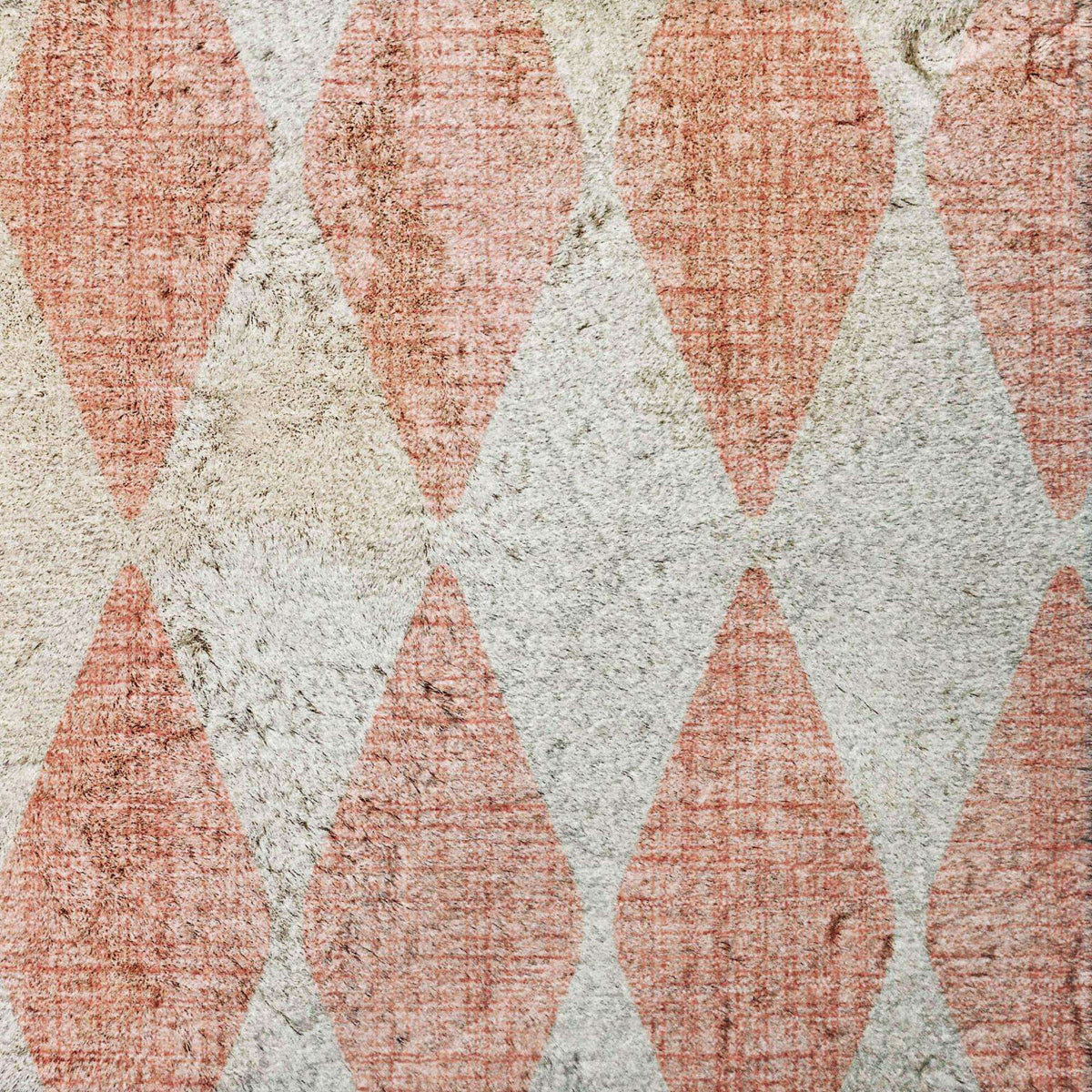 5' X 8' Salmon And Ivory Geometric Shag Washable Area Rug With UV Protection - HomeRoots - Flyclothing LLC