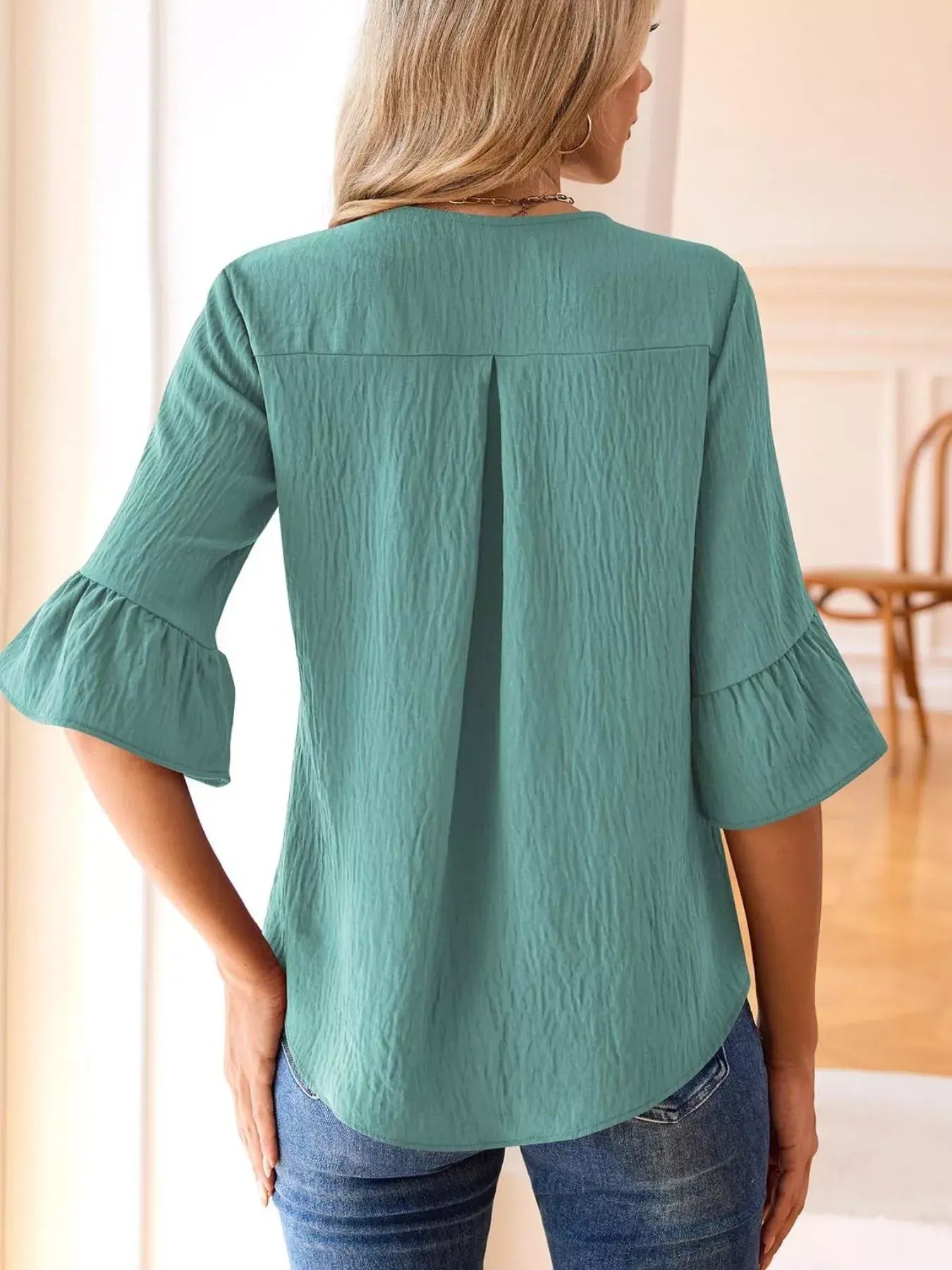 Ruffled Flounce Sleeve Blouse - Trendsi - Flyclothing LLC