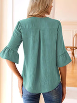 Ruffled Flounce Sleeve Blouse - Trendsi - Flyclothing LLC