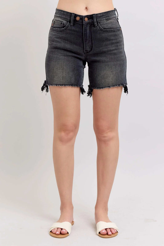 Judy Blue Full Size Long Cut Off 2 Button Dad Denim Shorts Plus Size - Trendsi - Flyclothing LLC