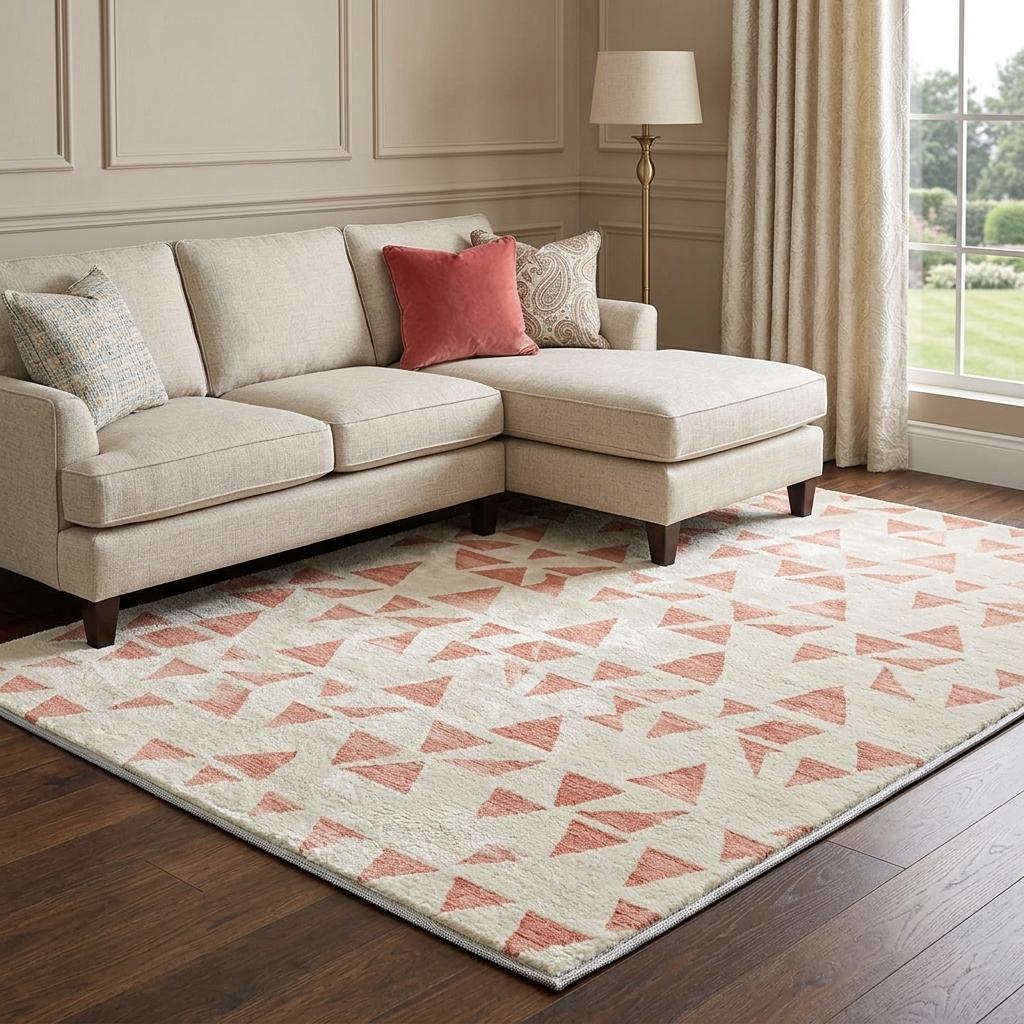 9' X 12' Salmon And Ivory Geometric Shag Washable Area Rug With UV Protection - HomeRoots - Flyclothing LLC