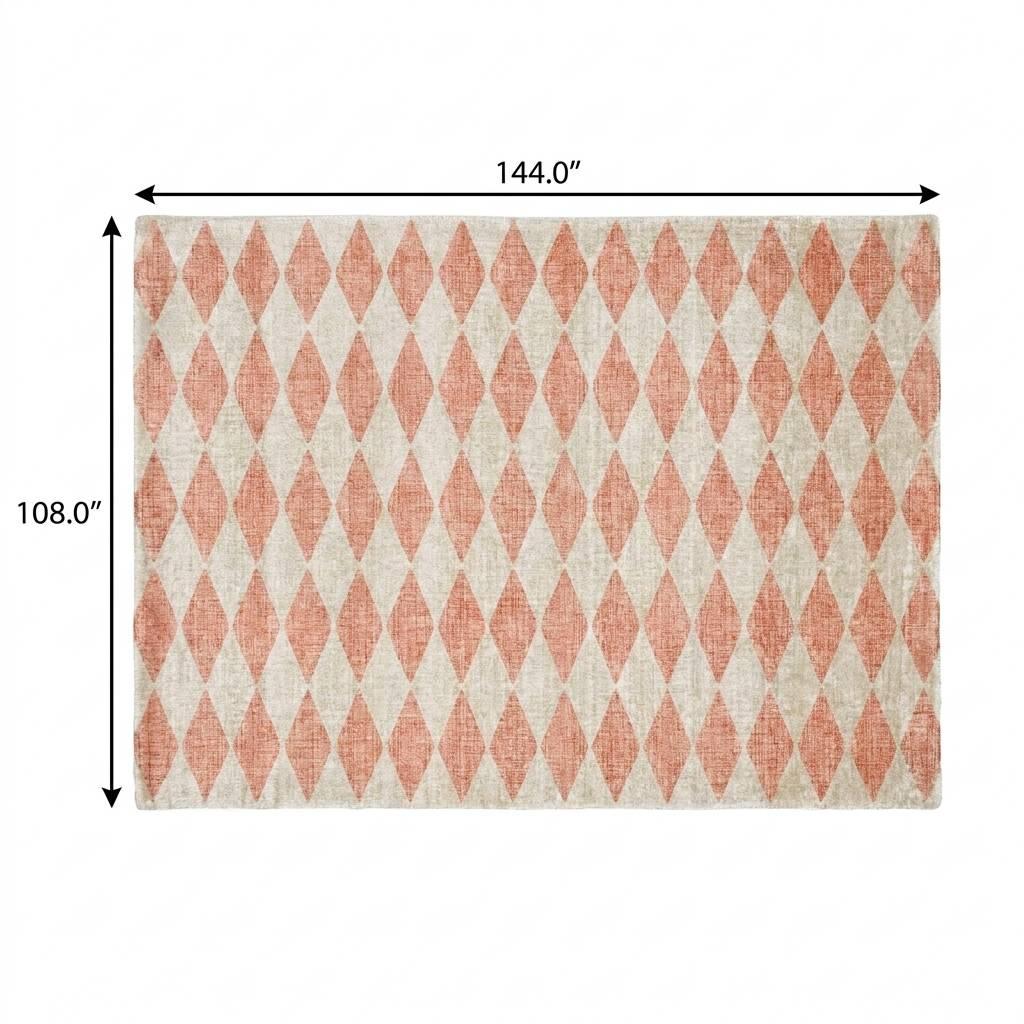 9' X 12' Salmon And Ivory Geometric Shag Washable Area Rug With UV Protection - HomeRoots - Flyclothing LLC