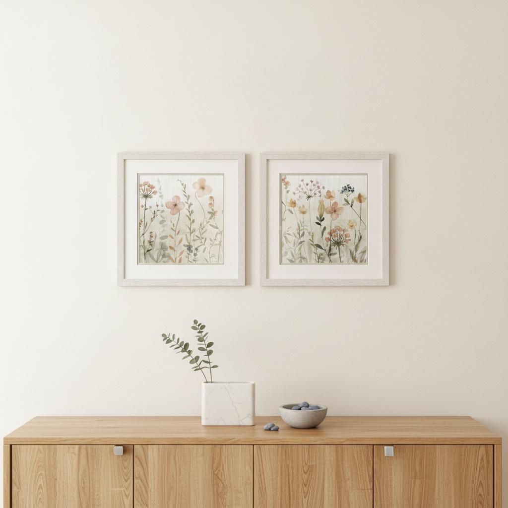 Set Of Two Fall Sketchbook Distressed White Framed Wall Art