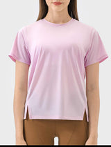 Slit Round Neck Short Sleeve Active T-Shirt - Trendsi - Flyclothing LLC