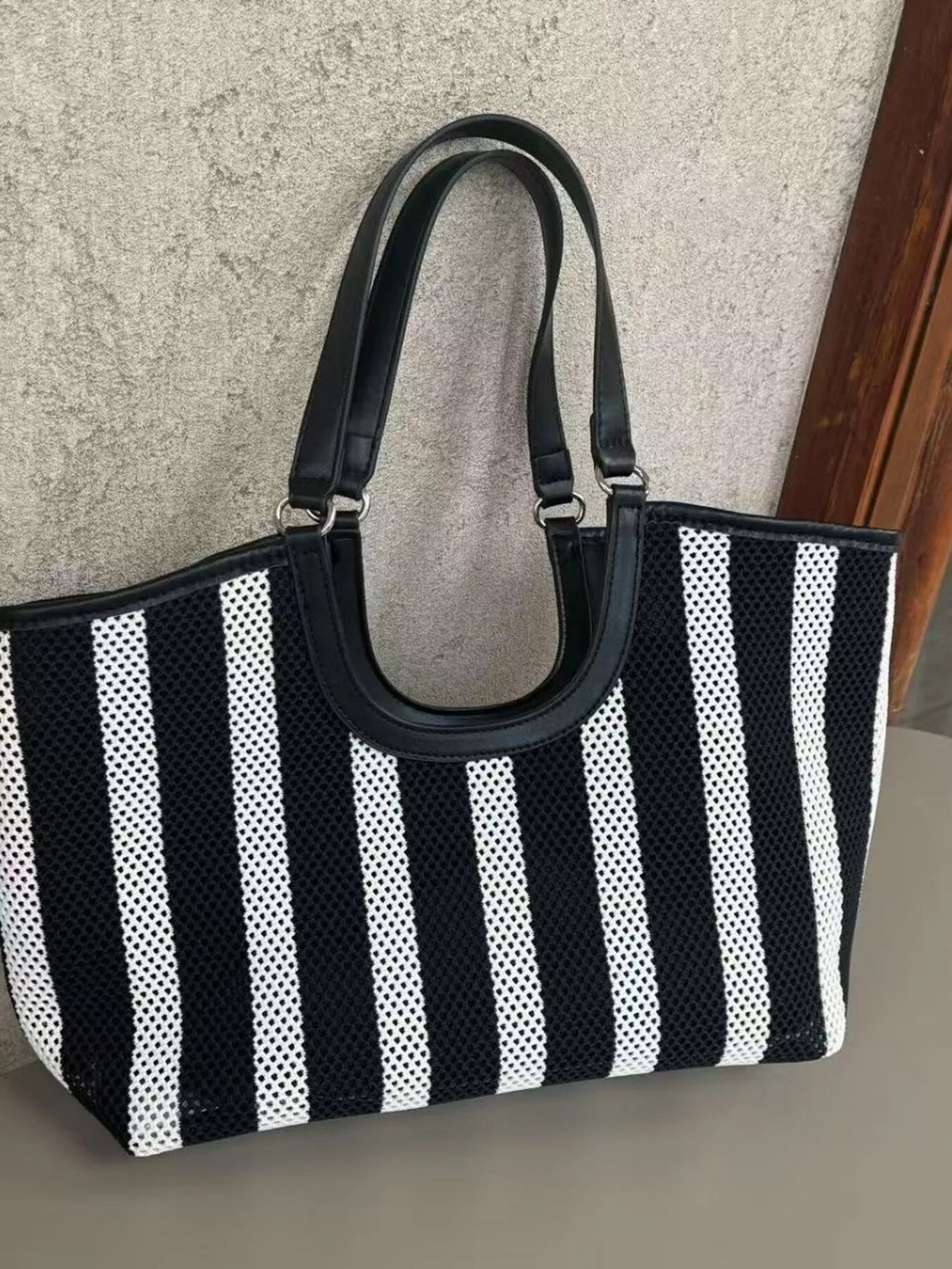Contrast Striped Tote Bag - Trendsi - Flyclothing LLC