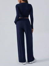Devine Round Neck Long Sleeve Top and Pants Set - Trendsi - Flyclothing LLC