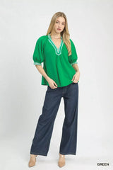 Umgee French Terry Collared Top - Trendsi - Flyclothing LLC