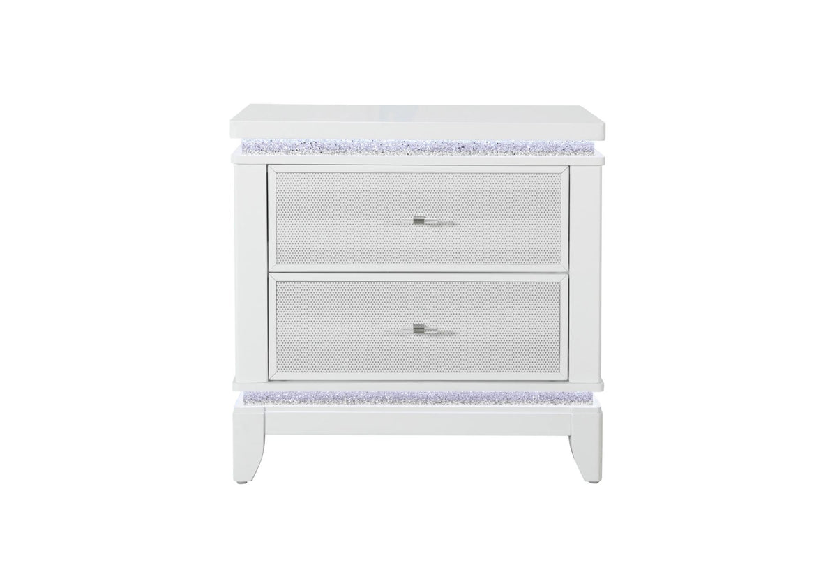 27" White And Silver Wood Two Drawer Nightstand