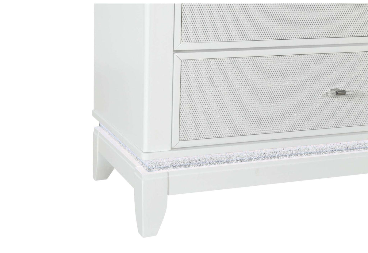 27" White And Silver Wood Two Drawer Nightstand