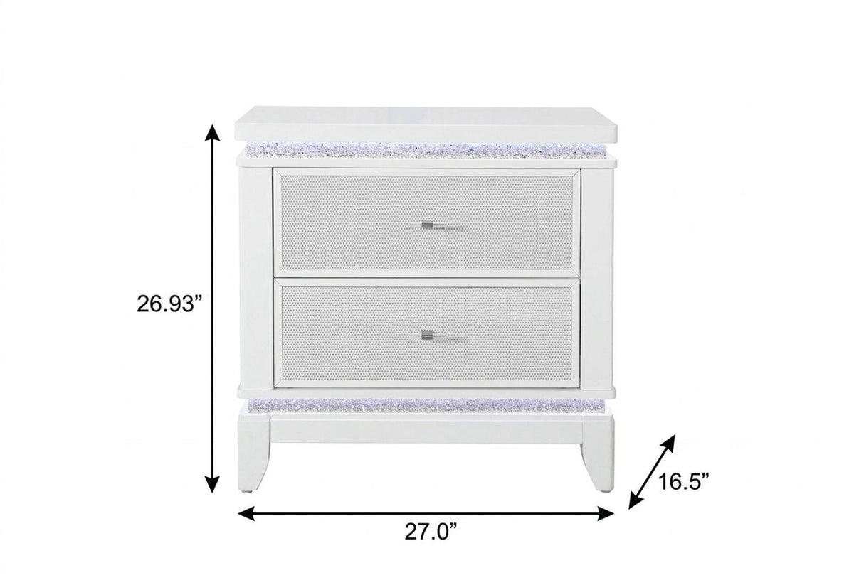 27" White And Silver Wood Two Drawer Nightstand