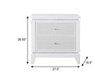 27" White And Silver Wood Two Drawer Nightstand