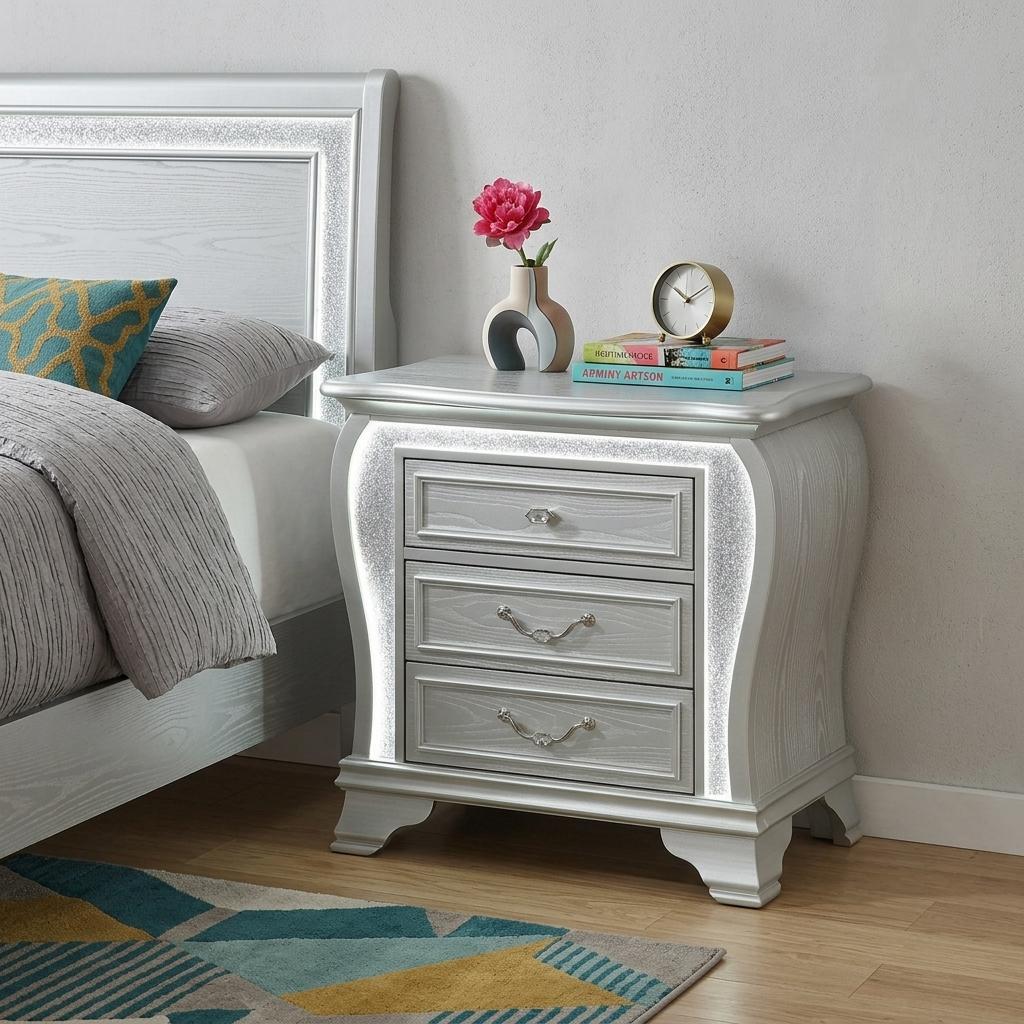 31" Silver Wood Two Drawer Nightstand - HomeRoots - Flyclothing LLC