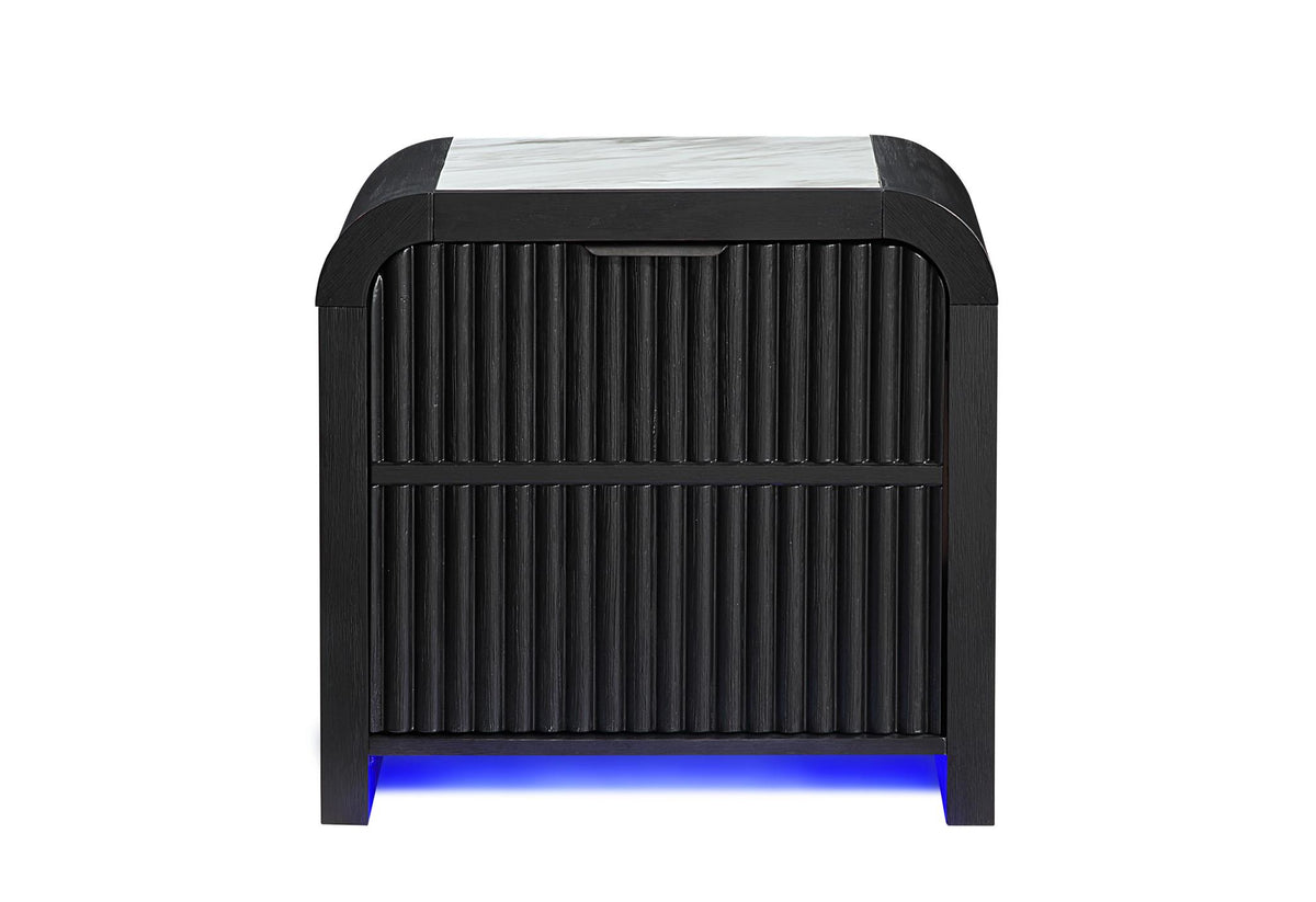 27" White And Black Wood Lighted Two Drawer Nightstand with USB Port and Integrated Tech - HomeRoots - Flyclothing LLC