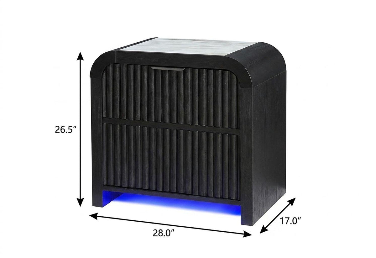 27" White And Black Wood Lighted Two Drawer Nightstand with USB Port and Integrated Tech - HomeRoots - Flyclothing LLC