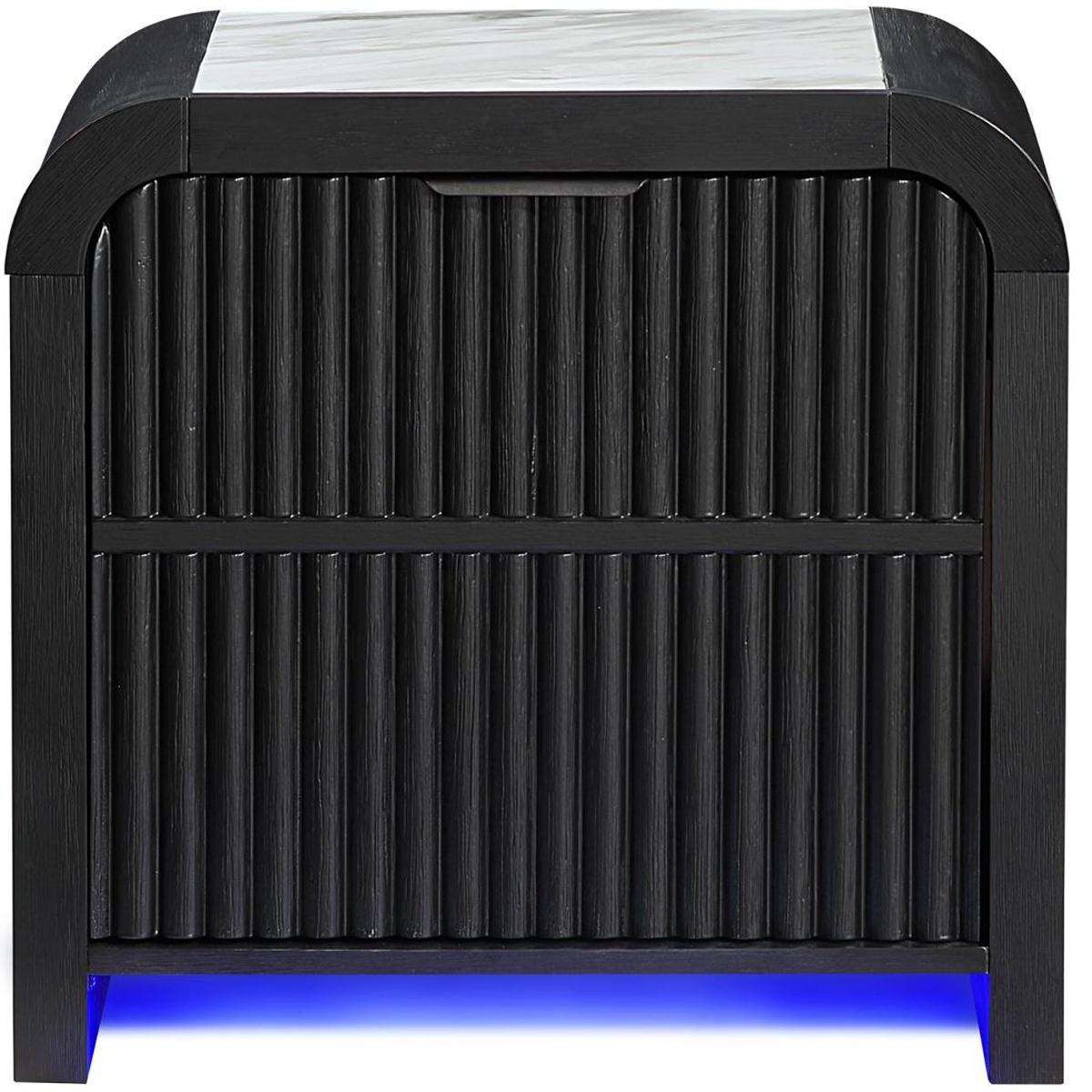 27" White And Black Wood Lighted Two Drawer Nightstand with USB Port and Integrated Tech - HomeRoots - Flyclothing LLC