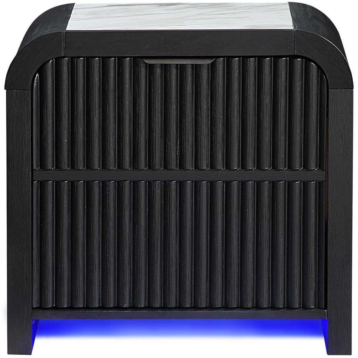 27" White And Black Wood Lighted Two Drawer Nightstand with USB Port and Integrated Tech - HomeRoots - Flyclothing LLC